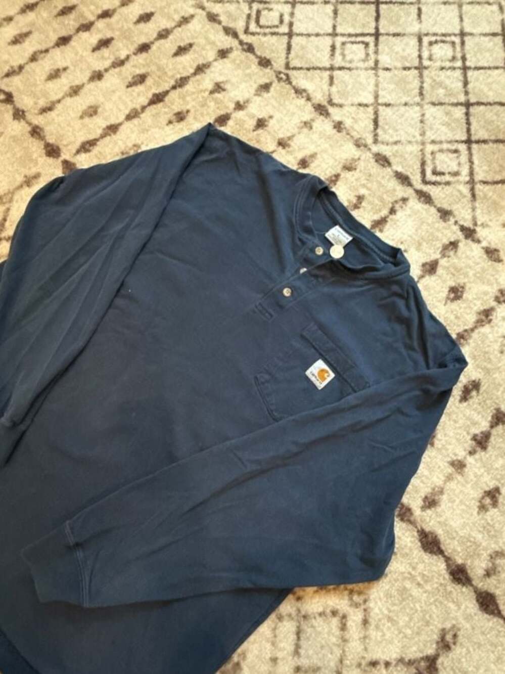 Carhartt Long Sleeve Henley Shirt Navy Blue Size Large